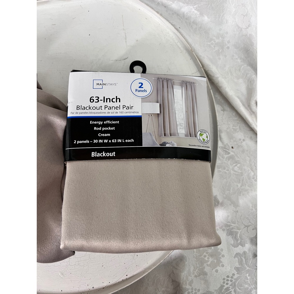 Mainstays 63-Inch Blackout Curtain Panel Pair Cream Papyrus Beige Rod Pocket 2pk